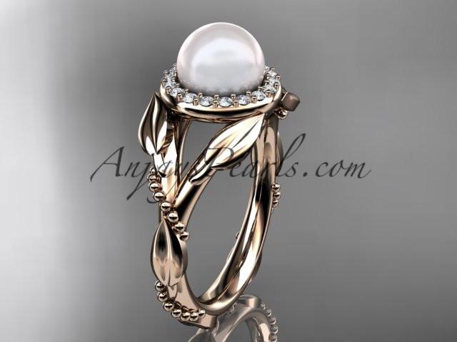 14kt rose gold diamond pearl unique engagement ring AP328 - AnjaysDesigns