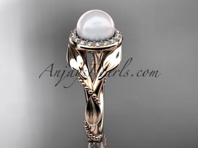 14kt rose gold diamond pearl unique engagement ring AP328 - AnjaysDesigns