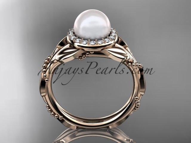 14kt rose gold diamond pearl unique engagement ring AP328 - AnjaysDesigns