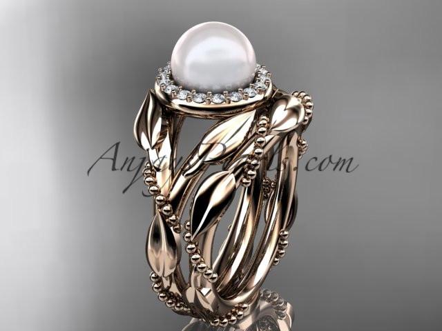 14kt rose gold diamond pearl unique engagement set AP328S - AnjaysDesigns