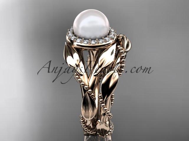 14kt rose gold diamond pearl unique engagement set AP328S - AnjaysDesigns