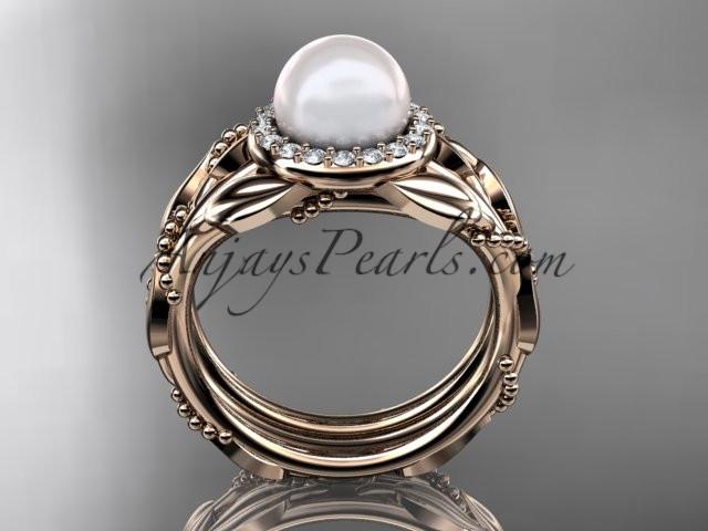 14kt rose gold diamond pearl unique engagement set AP328S - AnjaysDesigns