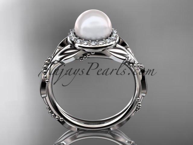 14kt white gold diamond pearl unique engagement ring AP328 - AnjaysDesigns