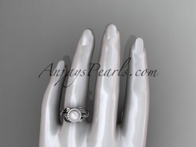 14kt white gold diamond pearl unique engagement ring AP328 - AnjaysDesigns