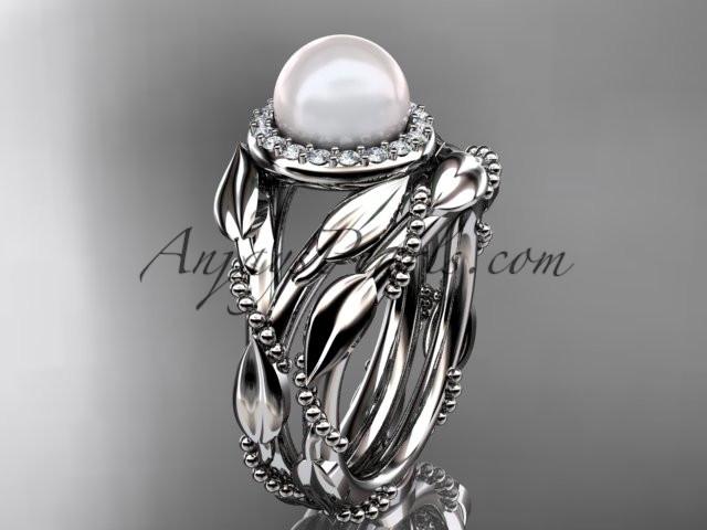 platinum diamond pearl unique engagement set AP328S - AnjaysDesigns