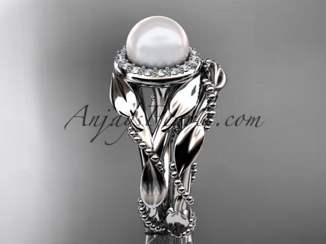 14kt white gold diamond pearl unique engagement set AP328S - AnjaysDesigns