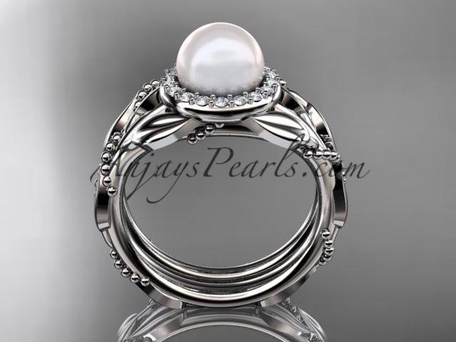 14kt white gold diamond pearl unique engagement set AP328S - AnjaysDesigns