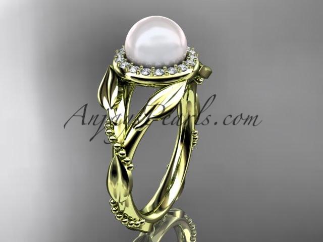 14kt yellow gold diamond pearl unique engagement ring AP328 - AnjaysDesigns