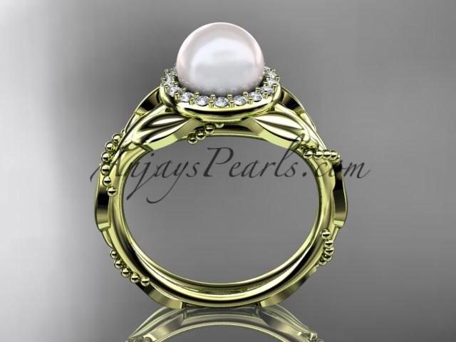 14kt yellow gold diamond pearl unique engagement ring AP328 - AnjaysDesigns