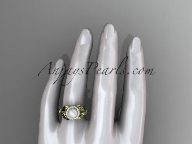 14kt yellow gold diamond pearl unique engagement ring AP328 - AnjaysDesigns
