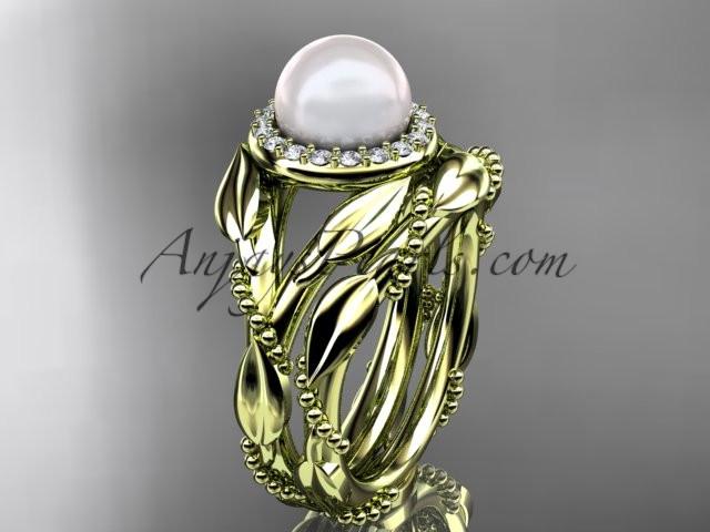 14kt yellow gold diamond pearl unique engagement set AP328S - AnjaysDesigns