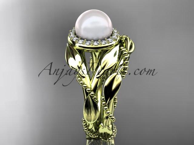 14kt yellow gold diamond pearl unique engagement set AP328S - AnjaysDesigns