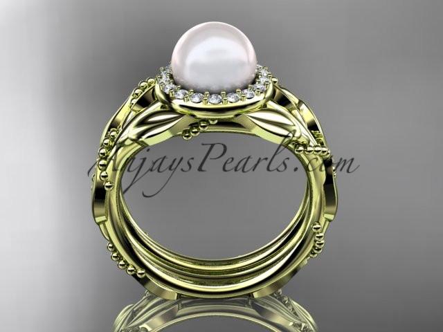 14kt yellow gold diamond pearl unique engagement set AP328S - AnjaysDesigns