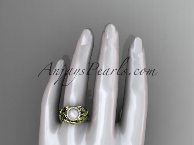 14kt yellow gold diamond pearl unique engagement set AP328S - AnjaysDesigns