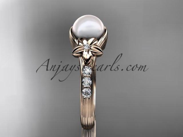 14kt rose gold diamond pearl unique engagement ring AP333 - AnjaysDesigns