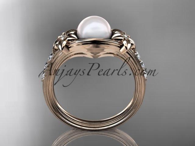 14kt rose gold diamond pearl unique engagement ring AP333 - AnjaysDesigns