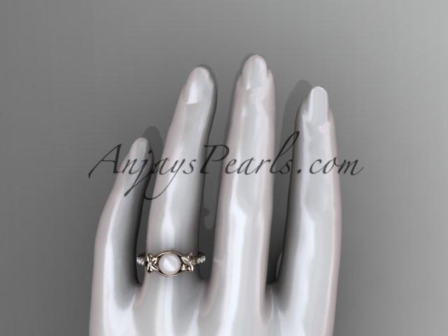 14kt rose gold diamond pearl unique engagement ring AP333 - AnjaysDesigns