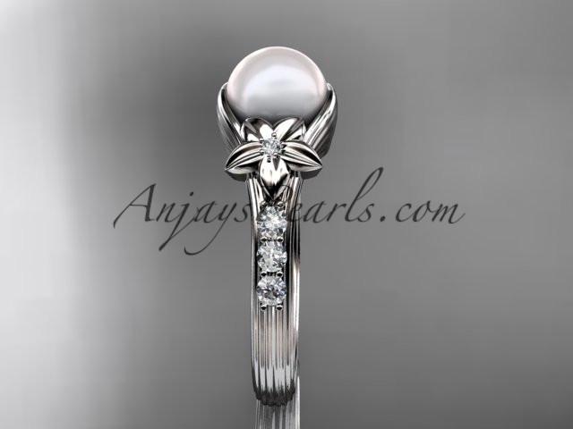 Platinum diamond pearl unique engagement ring AP333 - AnjaysDesigns