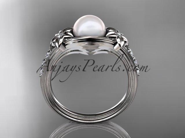 14kt white gold diamond pearl unique engagement ring AP333 - AnjaysDesigns