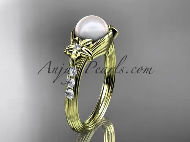 14kt yellow gold diamond pearl unique engagement ring AP333 - AnjaysDesigns
