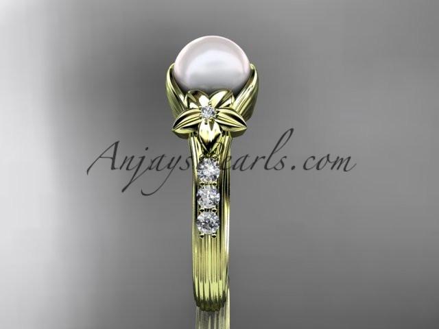 14kt yellow gold diamond pearl unique engagement ring AP333 - AnjaysDesigns