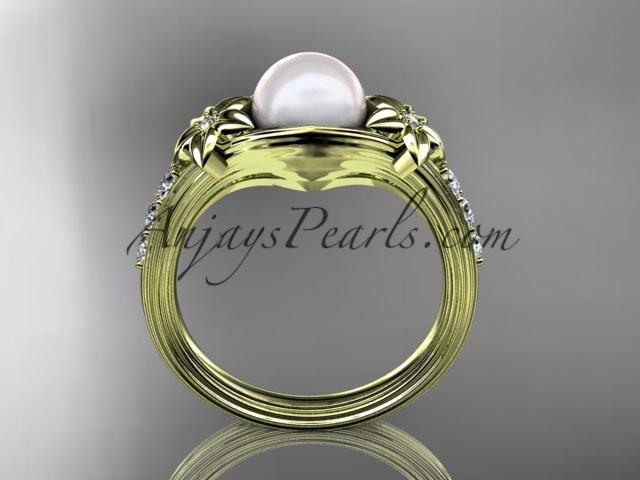 14kt yellow gold diamond pearl unique engagement ring AP333 - AnjaysDesigns