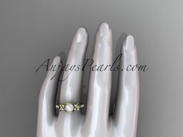 14kt yellow gold diamond pearl unique engagement ring AP333 - AnjaysDesigns