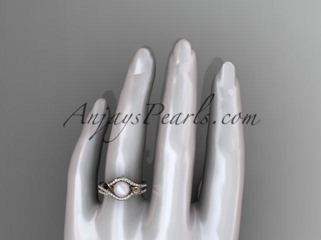 14k rose gold diamond pearl leaf engagement set AP334S - AnjaysDesigns