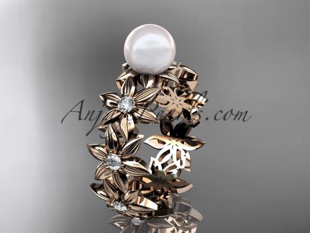 14kt rose gold diamond pearl engagement ring AP339 - AnjaysDesigns