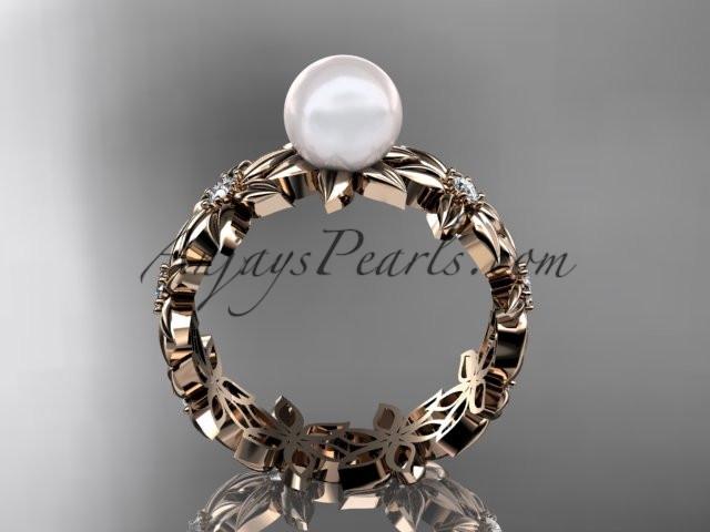 14kt rose gold diamond pearl engagement ring AP339 - AnjaysDesigns