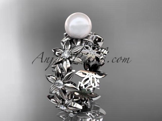 Platinum diamond pearl engagement ring AP339 - AnjaysDesigns