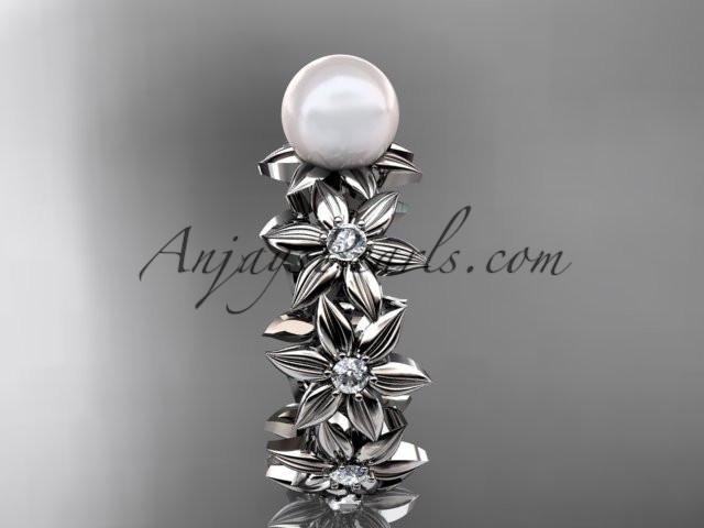 14kt white gold diamond pearl engagement ring AP339 - AnjaysDesigns