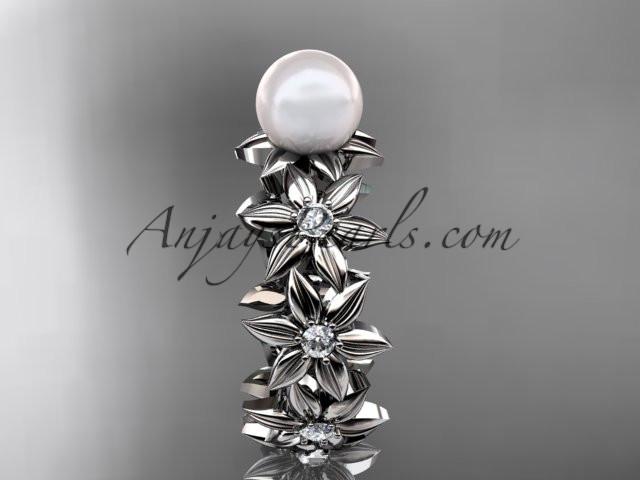 Platinum diamond pearl engagement ring AP339 - AnjaysDesigns