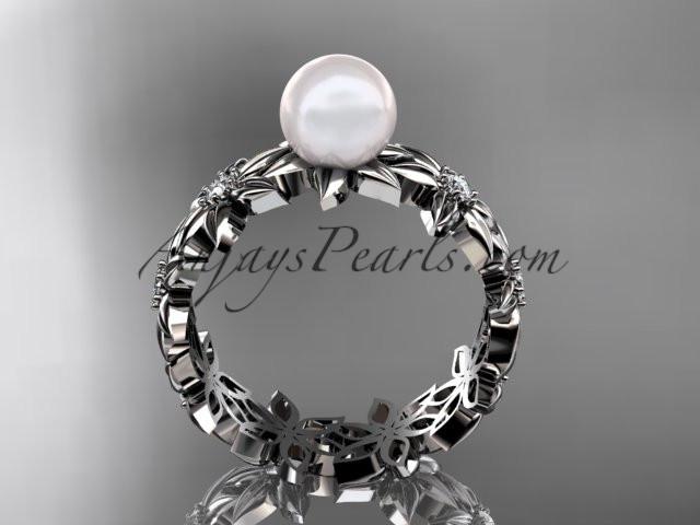 Platinum diamond pearl engagement ring AP339 - AnjaysDesigns