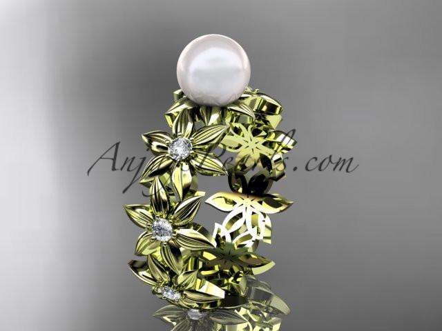 14kt yellow gold diamond pearl engagement ring AP339 - AnjaysDesigns