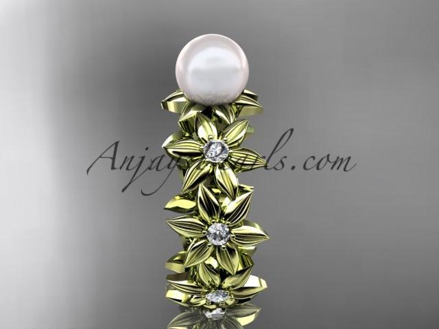 14kt yellow gold diamond pearl engagement ring AP339 - AnjaysDesigns