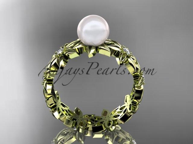 14kt yellow gold diamond pearl engagement ring AP339 - AnjaysDesigns