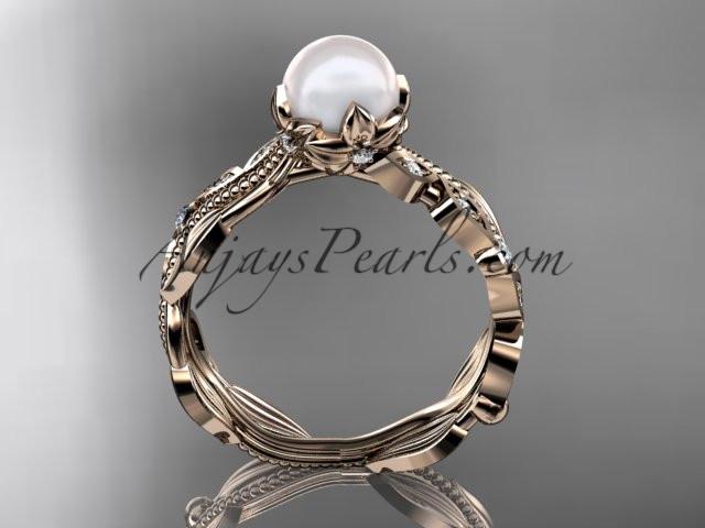 14kt rose gold diamond pearl unique engagement ring, wedding ring AP342 - AnjaysDesigns