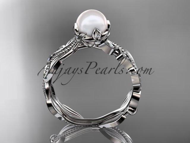 Platinum diamond pearl unique engagement ring, wedding ring AP342 - AnjaysDesigns