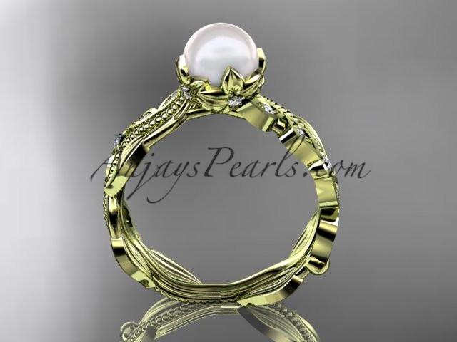 14kt yellow gold diamond pearl unique engagement ring, wedding ring AP342 - AnjaysDesigns