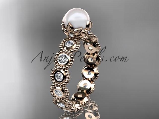 14kt rose gold diamond pearl unique engagement ring, wedding ring AP345 - AnjaysDesigns