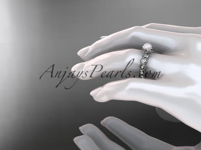 Platinum diamond pearl unique engagement ring, wedding ring AP345 - AnjaysDesigns
