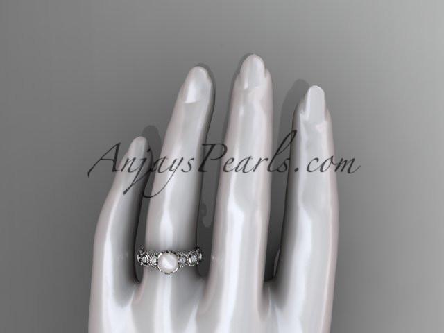 14kt white gold diamond pearl unique engagement ring, wedding ring AP345 - AnjaysDesigns