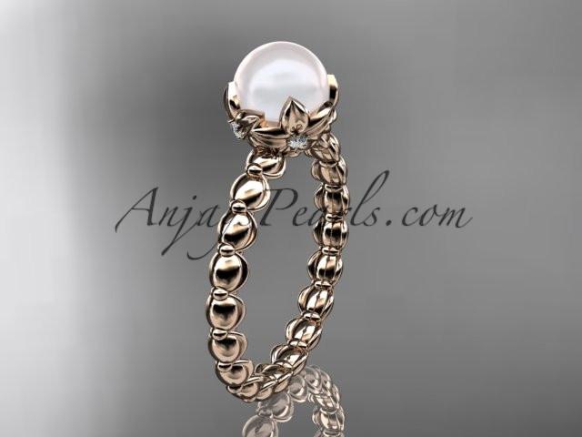 14kt rose gold diamond leaf and vine, floral pearl wedding ring, engagement ring AP34 - AnjaysDesigns
