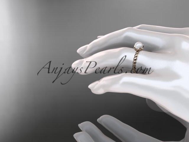 14kt rose gold diamond leaf and vine, floral pearl wedding ring, engagement ring AP34 - AnjaysDesigns