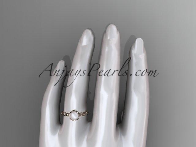 14kt rose gold diamond leaf and vine, floral pearl wedding ring, engagement ring AP34 - AnjaysDesigns