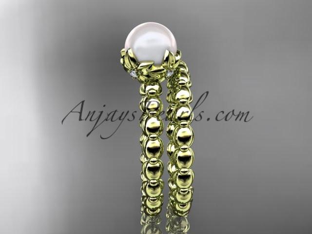 14kt yellow gold diamond leaf and vine, floral pearl wedding set, engagement set AP34S - AnjaysDesigns