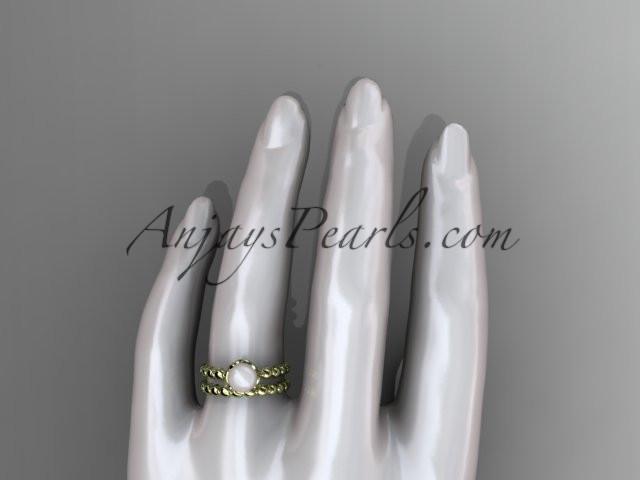 14kt yellow gold diamond leaf and vine, floral pearl wedding set, engagement set AP34S - AnjaysDesigns