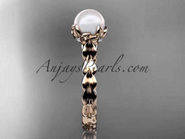 14kt rose gold diamond leaf and vine, floral pearl wedding ring, engagement ring AP35 - AnjaysDesigns