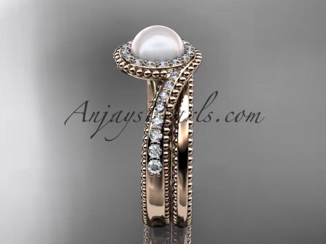 14kt rose gold diamond wedding ring, engagement set AP379S - AnjaysDesigns